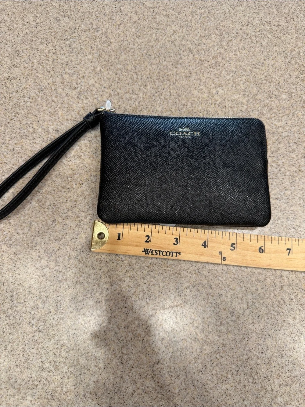 Coach Black Saffiano Leather Zip Wristlet Pouch